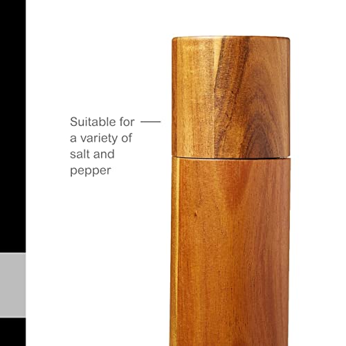 Adhoc Acacia Wood Salt or Pepper Mill - Wood Salt & Pepper Grinders with an Aroma Cap - Refillable Spice Tools - Hand Wash Kitchen Gadget - Brown, 5.5"