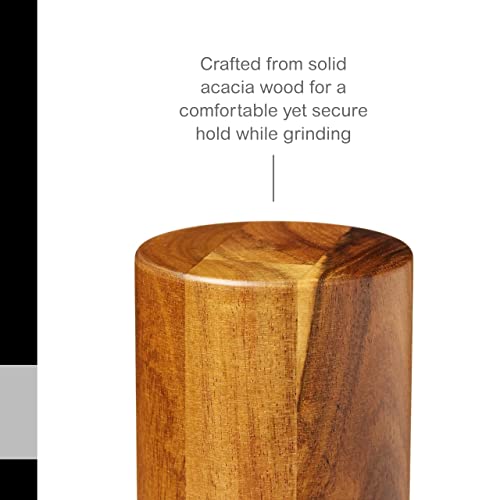 Adhoc Acacia Wood Salt or Pepper Mill - Wood Salt & Pepper Grinders with an Aroma Cap - Refillable Spice Tools - Hand Wash Kitchen Gadget - Brown, 5.5"