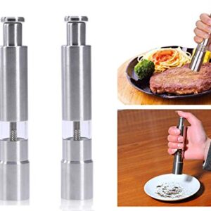 Salt and Pepper Grinder Set of 2,Stainless Steel Push Button Grinder Modern Design Thumb Grinder, for Black Pepper, Sea Salt and Himalayan Salt, Spice and Salt