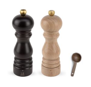 peugeot paris u'select salt & pepper mill, inch, chocolate/natural - with wooden spice scoop (7 inch)