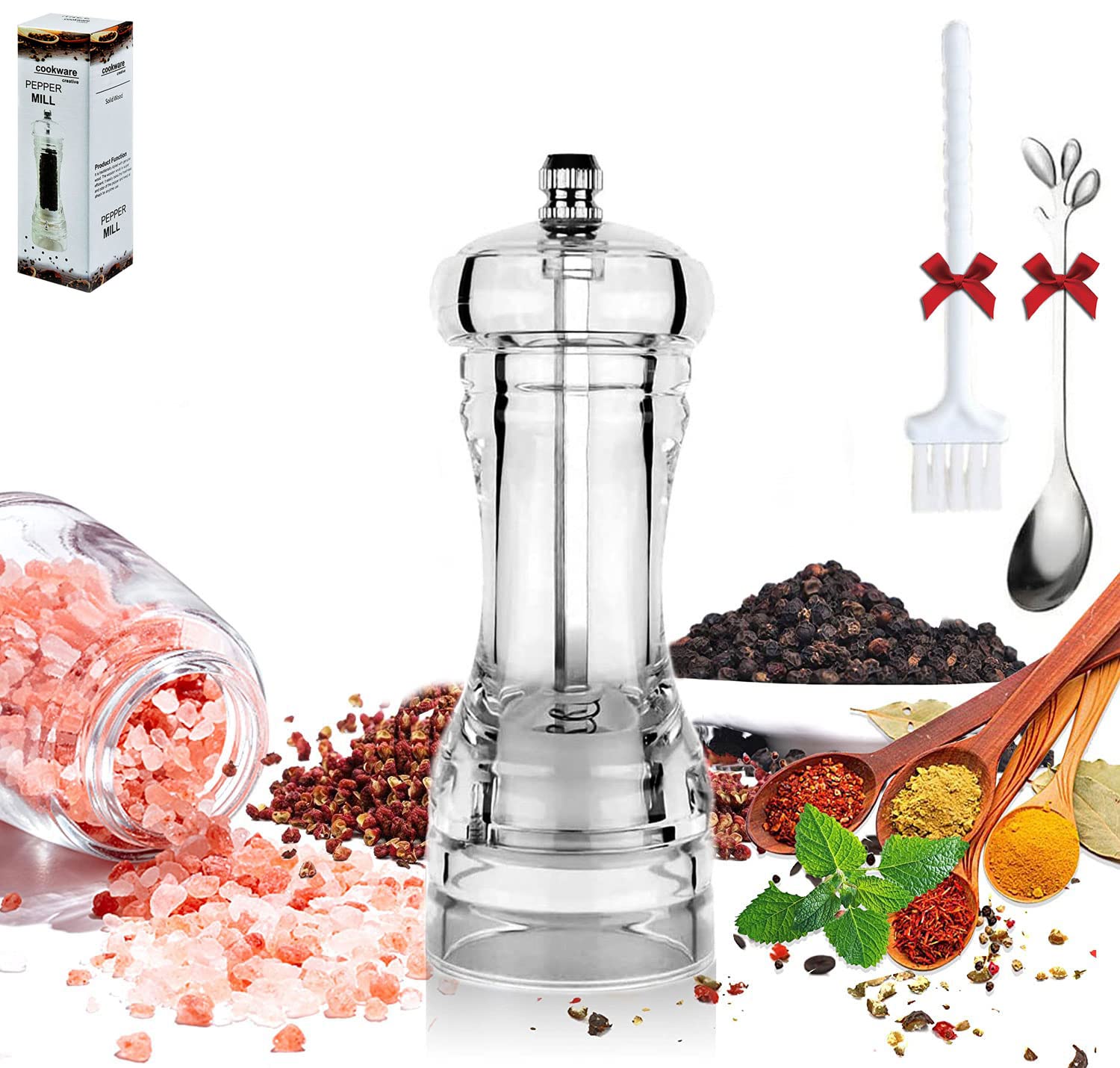 1PCS Pepper grinder Salt pepper grinder set Clear Mills transparent material transparent acrylic Kitchen seasoning supplies and tools pepper mill