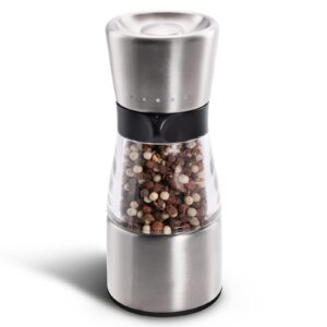 pepper grinder, professional refillable pepper mill with 5 levels adjustable coarse mills, salt grinder stainless steel sea salt & spice shakers