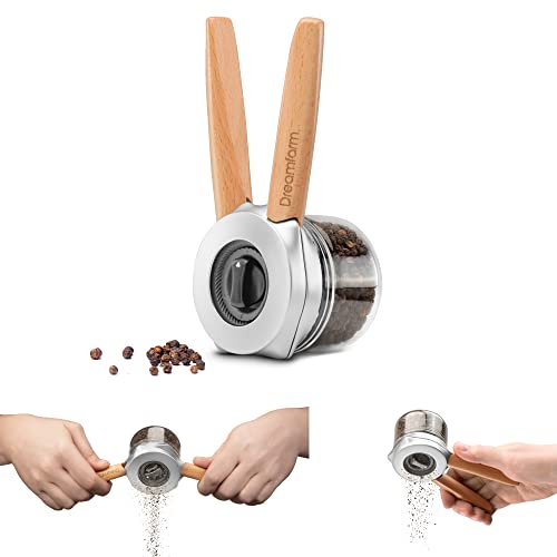 Dreamfarm Ortwo + Extra Jar | One-Handed Pepper Mill with Ceramic Grinder & Wooden Handle | Refillable Pepper Grinder | Adjustable Salt Grinder and Spice Mill | Manual Pepper Mill | 2oz