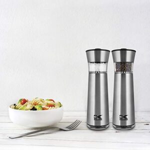 Kalorik Electric Gravity Salt and Pepper Grinder, PPG 44892, Automatic Stainless Steel Spice Grinder Easy Tilt and Grind, Stainless Steel.