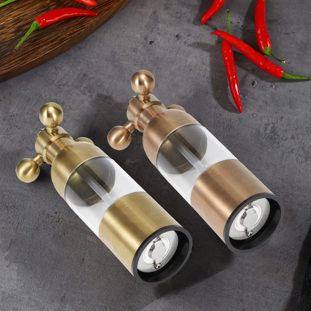 Pepper Grinder Salt Shaker, Kitchen Stainless Steel Salt Pepper Grinders Hand-Made Adjustable Sea Salt Spice Seasoning Grinder to Maintain Flavor for Long Time(Gold)