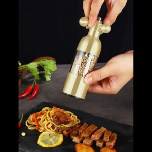 Pepper Grinder Salt Shaker, Kitchen Stainless Steel Salt Pepper Grinders Hand-Made Adjustable Sea Salt Spice Seasoning Grinder to Maintain Flavor for Long Time(Gold)