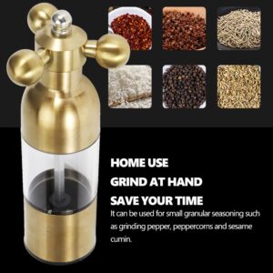 Pepper Grinder Salt Shaker, Kitchen Stainless Steel Salt Pepper Grinders Hand-Made Adjustable Sea Salt Spice Seasoning Grinder to Maintain Flavor for Long Time(Gold)