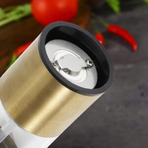 Pepper Grinder Salt Shaker, Kitchen Stainless Steel Salt Pepper Grinders Hand-Made Adjustable Sea Salt Spice Seasoning Grinder to Maintain Flavor for Long Time(Gold)