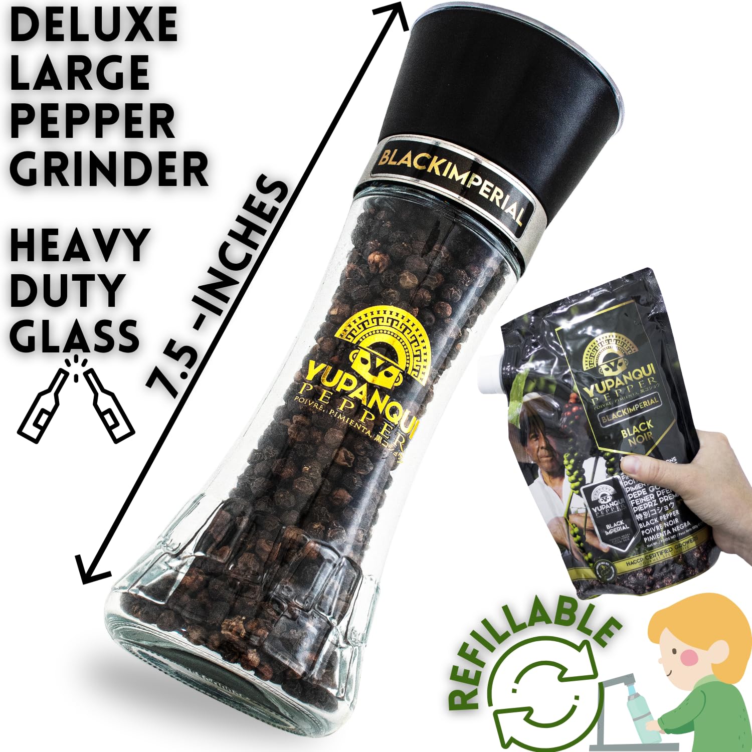 BLACK IMPERIAL Award-Winning Organic Black Pepper Grinder Manual 3.5oz Best Black Peppercorn Grinder for Kitchen - Organic Pepper Mill Grinder