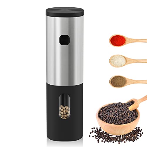 HOORMEEY Salt and Pepper Grinder Adjustable Coarseness, Battery Powered Operated Electric Pepper Grinder with Light, Pepper Mill with One Hand Operation