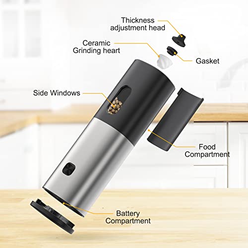 HOORMEEY Salt and Pepper Grinder Adjustable Coarseness, Battery Powered Operated Electric Pepper Grinder with Light, Pepper Mill with One Hand Operation