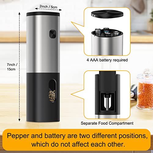 HOORMEEY Salt and Pepper Grinder Adjustable Coarseness, Battery Powered Operated Electric Pepper Grinder with Light, Pepper Mill with One Hand Operation