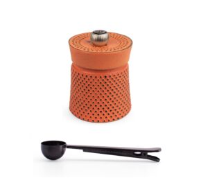 peugeot bali fonte cast iron pepper mill, 8cm/3 in, with stainless steel spice scoop/bag clip (orange)