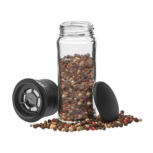 Crystalia Pepper Grinder Set of 2, Salt and Pepper Mills with Ceramic Mechanism, Glass Body, BPA-Free Plastic Lid