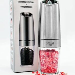 Admired By Nature Electric Salt and Pepper Grinder, Battery-Operated with Adjustable Coarsenessa, Blue LED light and Automatic one handed grinder, ABN5M009-SLVR, Silver