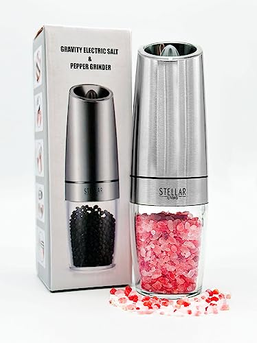 Admired By Nature Electric Salt and Pepper Grinder, Battery-Operated with Adjustable Coarsenessa, Blue LED light and Automatic one handed grinder, ABN5M009-SLVR, Silver