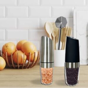 Admired By Nature Electric Salt and Pepper Grinder, Battery-Operated with Adjustable Coarsenessa, Blue LED light and Automatic one handed grinder, ABN5M009-SLVR, Silver