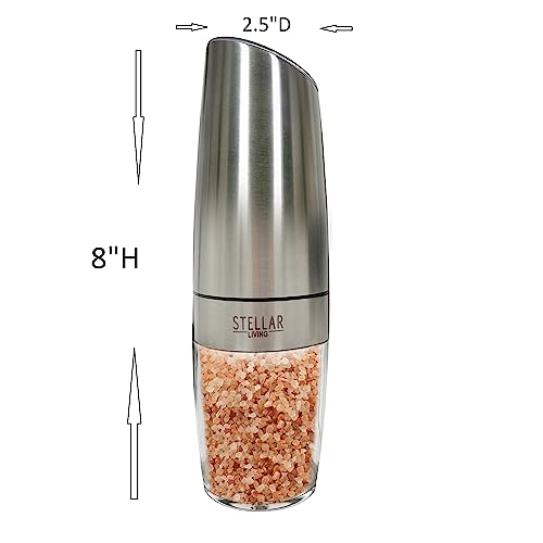 Admired By Nature Electric Salt and Pepper Grinder, Battery-Operated with Adjustable Coarsenessa, Blue LED light and Automatic one handed grinder, ABN5M009-SLVR, Silver