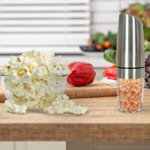 Admired By Nature Electric Salt and Pepper Grinder, Battery-Operated with Adjustable Coarsenessa, Blue LED light and Automatic one handed grinder, ABN5M009-SLVR, Silver