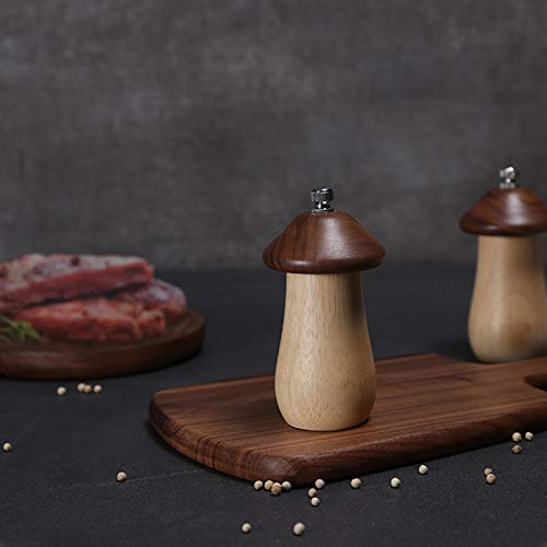 Sizikato 2pcs Cute Mushroom Wooden Pepper Grinder Mill