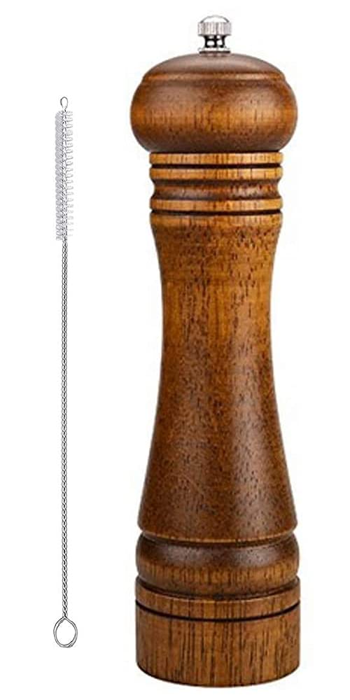 Refillable Wooden Pepper Mill - Big Solid Oaken Wood Gourmet Professional Mills Shaker with Strong Non-corrosive Adjustable Ceramic Grinder Mechanism - Fine to Coarse - 8 in