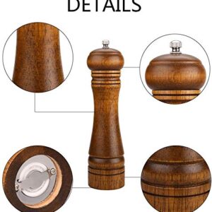 Refillable Wooden Pepper Mill - Big Solid Oaken Wood Gourmet Professional Mills Shaker with Strong Non-corrosive Adjustable Ceramic Grinder Mechanism - Fine to Coarse - 8 in