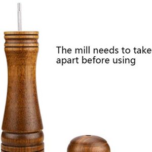 Refillable Wooden Pepper Mill - Big Solid Oaken Wood Gourmet Professional Mills Shaker with Strong Non-corrosive Adjustable Ceramic Grinder Mechanism - Fine to Coarse - 8 in