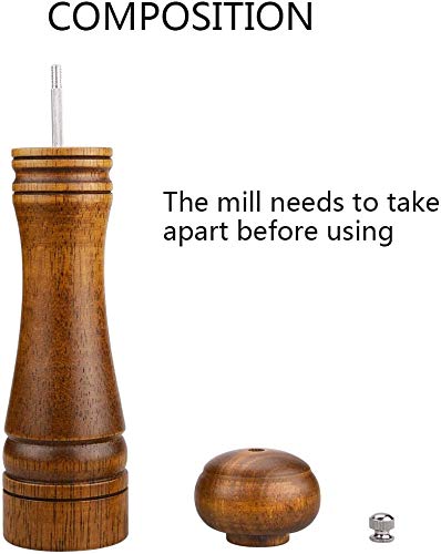 Refillable Wooden Pepper Mill - Big Solid Oaken Wood Gourmet Professional Mills Shaker with Strong Non-corrosive Adjustable Ceramic Grinder Mechanism - Fine to Coarse - 8 in