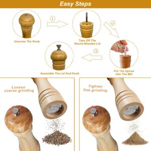 Wooden Pepper Grinder Pepper Mill with Adjustable Coarseness, Refillable Ceramic Grinding Mechanism Salt Mill - 8 Inches (1 Pack)