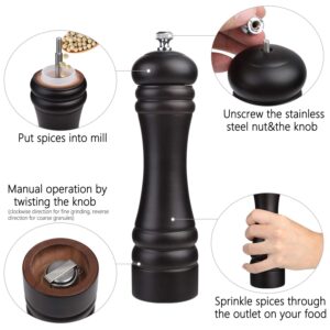 Black Pepper Mill Grinder Classic Pepper Grinder with Adjustable Stainless Steel Precision Mechanism Suitable for Home, Kitchen, Barbecue, Party (Black+ Silver, 9 In)