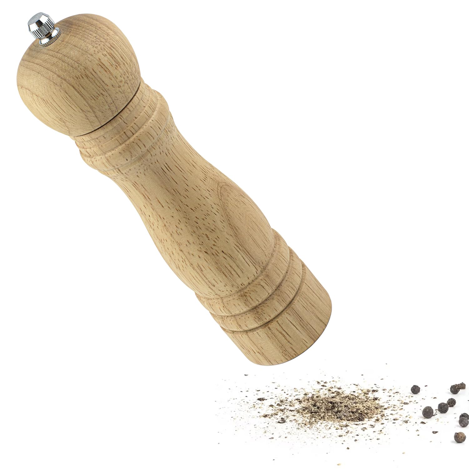 Wooden Pepper Mill, Adjustable Peppercorn Grinder