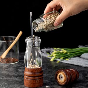 Leden Wood Pepper Grinder Mill, Manual Salt and Pepper Mills refillable with Visible Window, Pepper Shakers, Salt Mill, Adjustable Coarseness Fine to Coarse, 8.6 Inches (1 Pack)