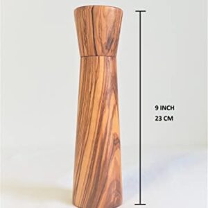 Olive Wood Mills with a Ceramic Mechanism, Grinder (Salt, Pepper, Coffee, Dried Herbs and Many Spices), Beige, 9x6.5 INCH