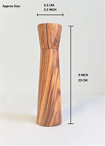 Olive Wood Mills with a Ceramic Mechanism, Grinder (Salt, Pepper, Coffee, Dried Herbs and Many Spices), Beige, 9x6.5 INCH