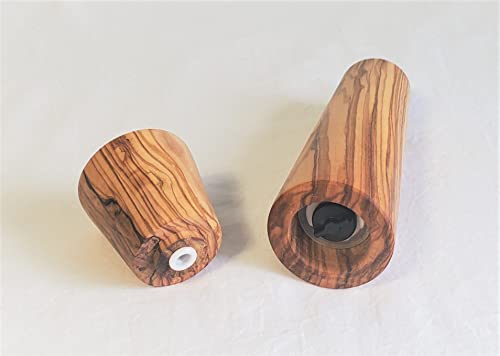 Olive Wood Mills with a Ceramic Mechanism, Grinder (Salt, Pepper, Coffee, Dried Herbs and Many Spices), Beige, 9x6.5 INCH