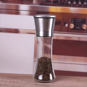 HELPLO Stainless steel Pepper Grinder Pepper Mill, Salt Grinder Refillable, Adjustable Coarseness Black Pepper Grinder, Stainless Steel Sea Salt Shaker with Ceramic Rotor (high)