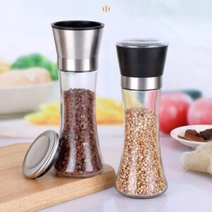 HELPLO Stainless steel Pepper Grinder Pepper Mill, Salt Grinder Refillable, Adjustable Coarseness Black Pepper Grinder, Stainless Steel Sea Salt Shaker with Ceramic Rotor (high)