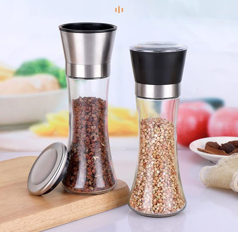 HELPLO Stainless steel Pepper Grinder Pepper Mill, Salt Grinder Refillable, Adjustable Coarseness Black Pepper Grinder, Stainless Steel Sea Salt Shaker with Ceramic Rotor (high)