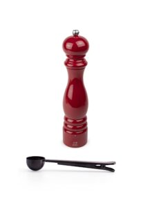 peugeot paris u'select 12-inch pepper mill gift set, passion red - with stainless steel spice scoop/bag clip (pepper mill w/ scoop)