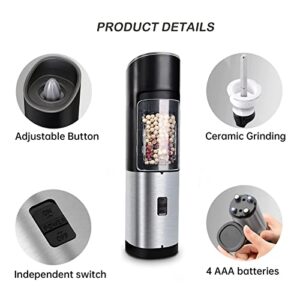 Z-oneMart Electric Salt and Pepper Grinder Set,Stainless Steel Mill with Adjustable Coarseness,LED Blue Light Spice Mill,Automatic One Handed Operation,Battery Operated,Ceramic Grinders