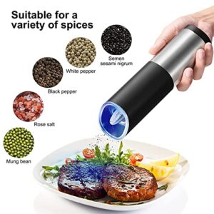 Z-oneMart Electric Salt and Pepper Grinder Set,Stainless Steel Mill with Adjustable Coarseness,LED Blue Light Spice Mill,Automatic One Handed Operation,Battery Operated,Ceramic Grinders