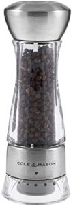 cole & mason gourmet precision windermere pepper mill, stainless steel and acrylic 16.5 cm