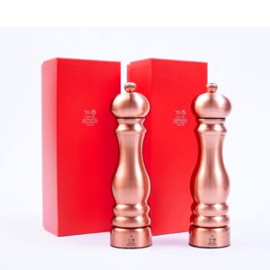 peugeot paris chef u'select copper plated pepper & salt mill gift boxed set, 9-in