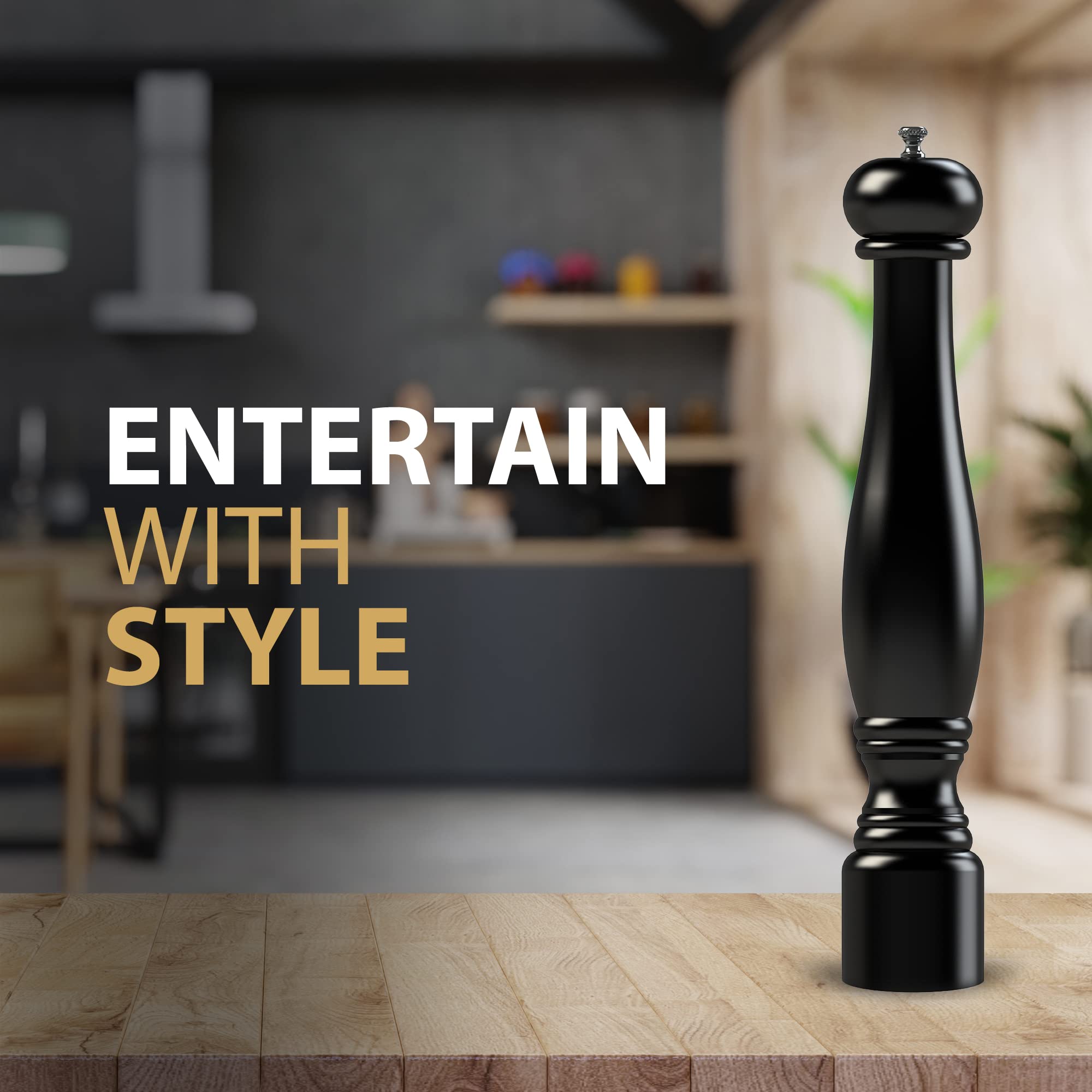 Capitol Mills 17 inch Large Pepper Mill - Refillable - Adjustable Grind - Precision Carbon Steel Mechanism