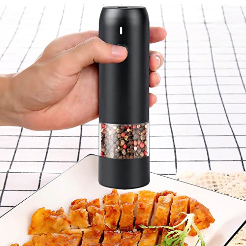 Electric Pepper Grinder Mill, USB Rechargeable Salt and Pepper Grinder with Ceramic Grind and LED Light, Adjustable Coarseness and Refillable Glass, No Battery Needed - Black