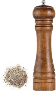 solid wood oak grinder restaurant pepper manual grinding powder pepper ceramic adjustable coarse grinder (8inches) (8.66x2.16)