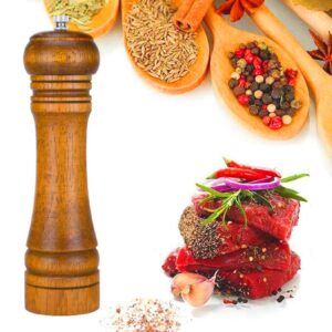 Solid wood oak grinder restaurant pepper manual grinding powder pepper ceramic adjustable coarse grinder (8inches) (8.66x2.16)