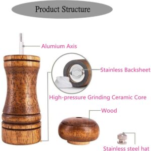 Solid wood oak grinder restaurant pepper manual grinding powder pepper ceramic adjustable coarse grinder (8inches) (8.66x2.16)