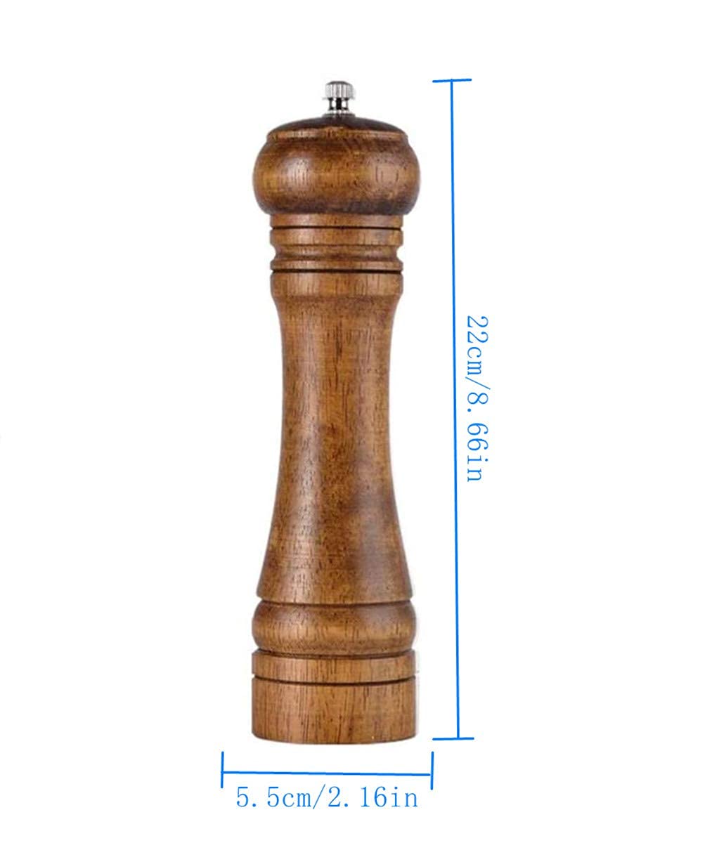 Solid wood oak grinder restaurant pepper manual grinding powder pepper ceramic adjustable coarse grinder (8inches) (8.66x2.16)