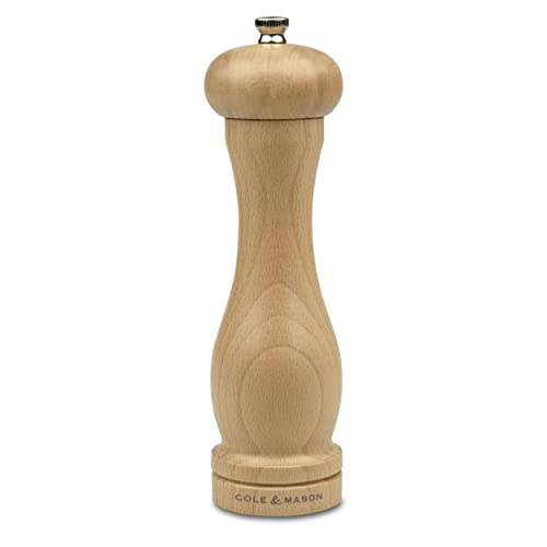 Cole & Mason HA0824P Beech Capstan A8 Pepper Mill, Precision+ Wooden, Beech Wood, 200mm, Single, Includes 1 x Pepper Grinder, Lifetime Mechanism Guarantee